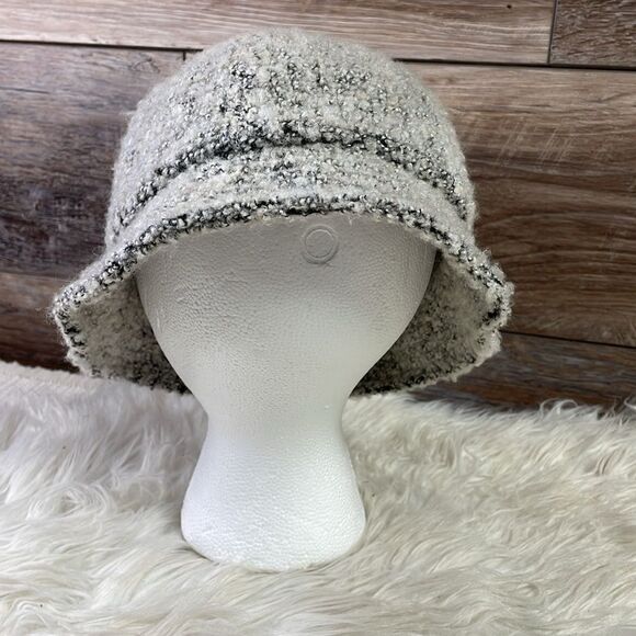 August Ladies Bucket Style Fuzzy Polyester Hat, Gray and Black - Picture 4 of 8